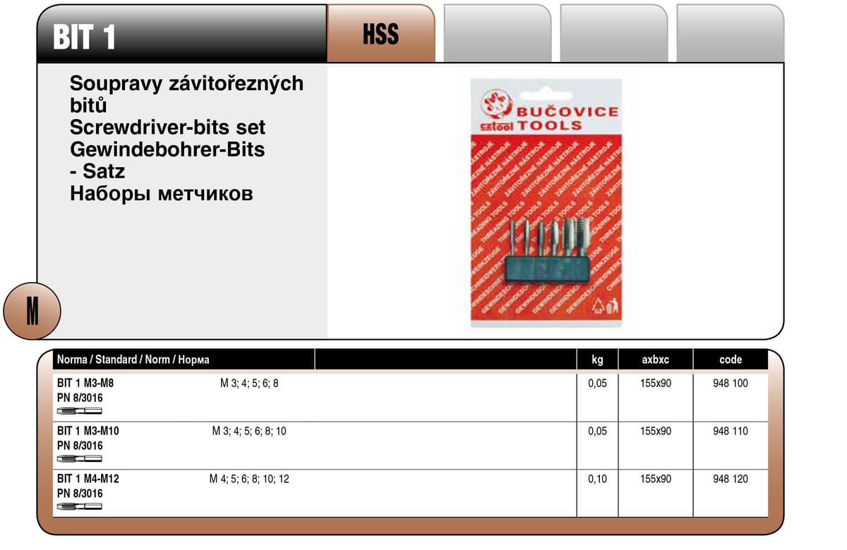 Набор из 6-ти метчиков BUCOVICE TOOLS метрическая резьба, сталь HSS 948100