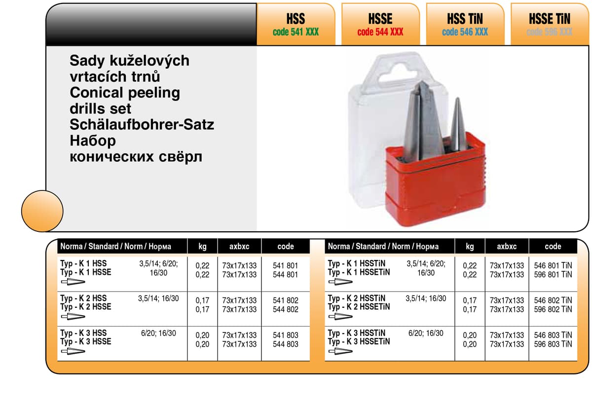 Набор из 3-х конических сверл BUCOVICE TOOLS, сталь HSS 541801