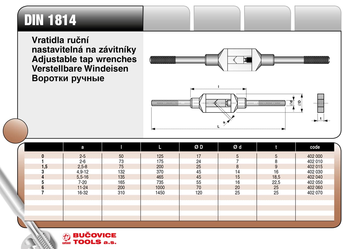 Метчикодержатель DIN 1814 BUCOVICE TOOLS 2,0-6,0 мм 402010