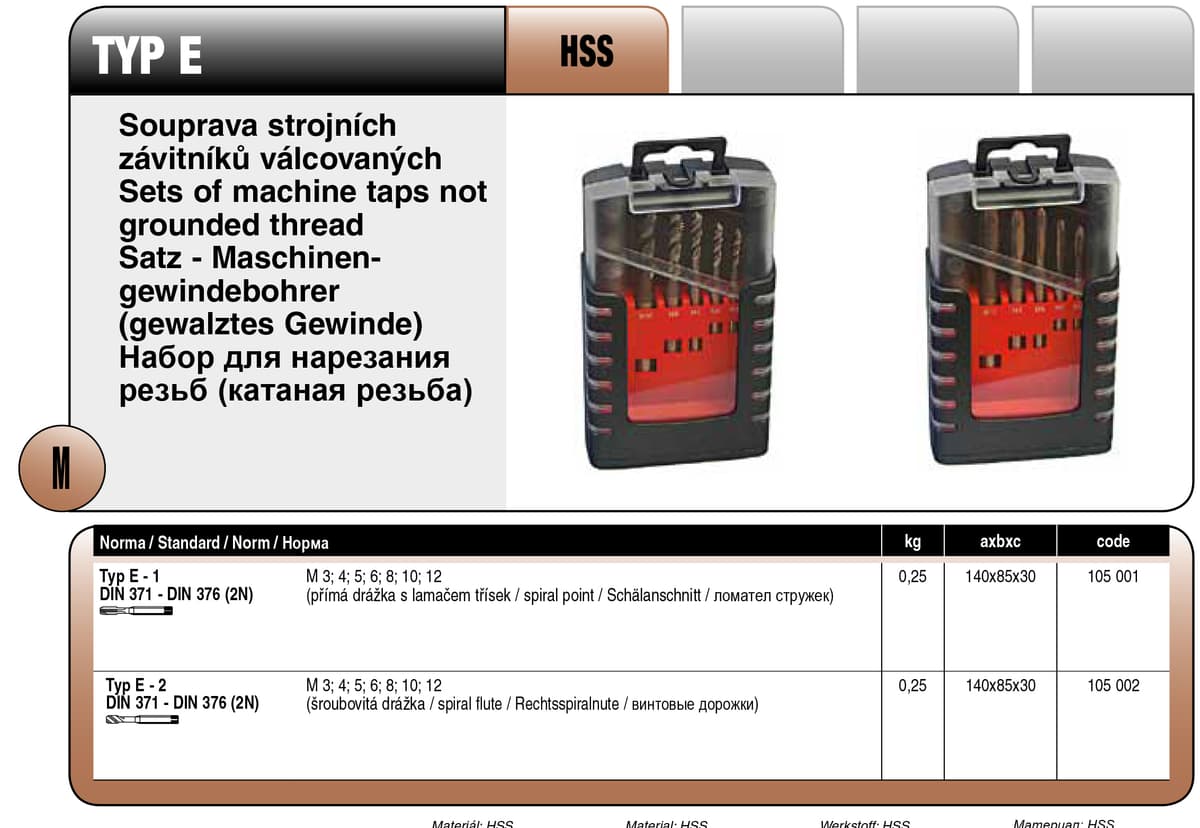 Набор резьбонарезной в пластиковой коробке (катаная резьба) BUCOVICE TOOLS метрическая резьба, инструментальная сталь HSS 105001