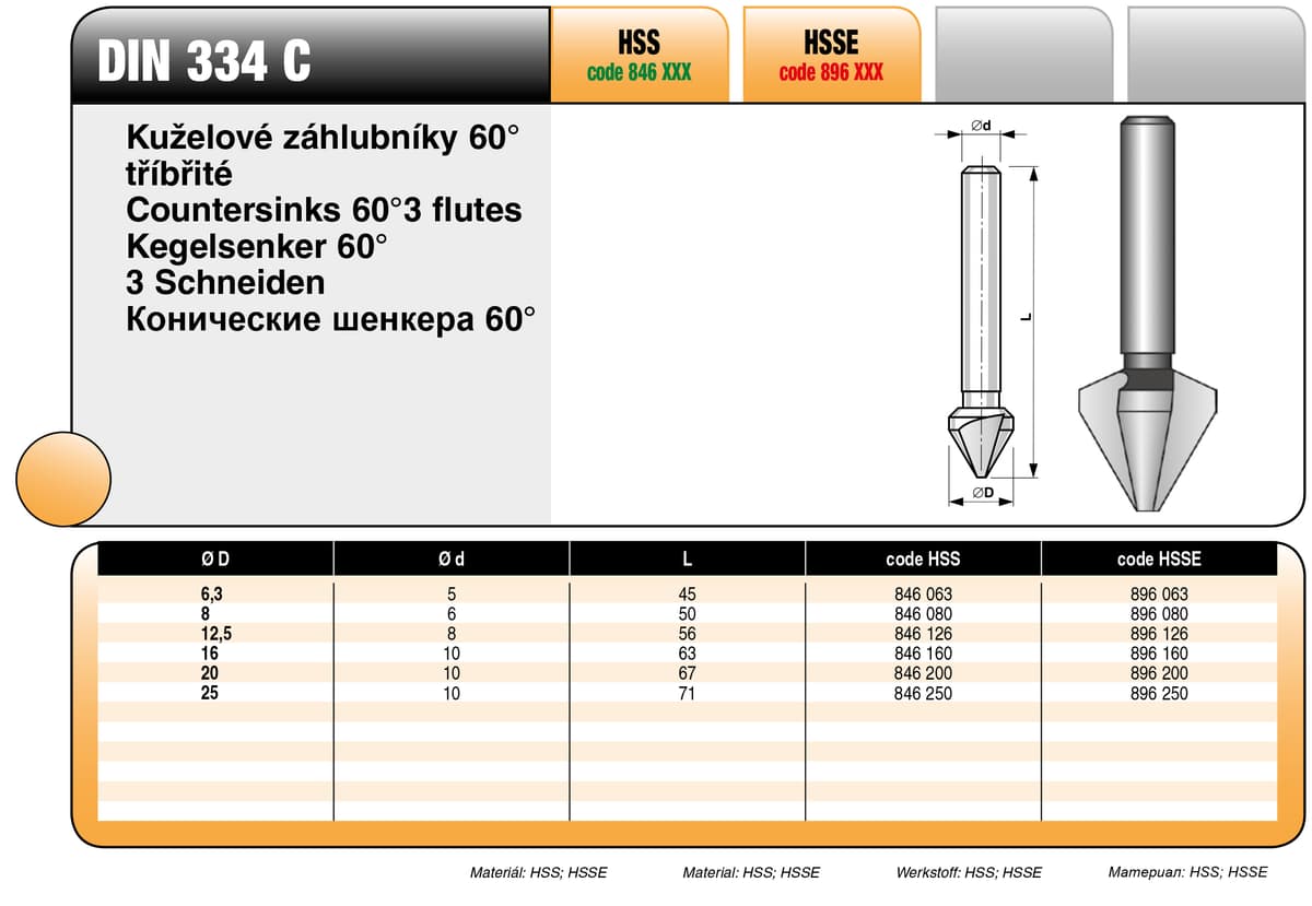 Зенкер конический 60° BUCOVICE TOOLS, Ø8,0/Ø хвостовика 6,0 мм сталь HSS 846080