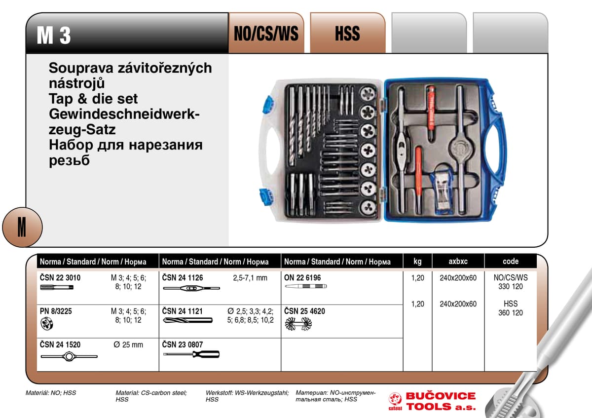Набор резьбонарезной в пластиковой коробке M 2-II BUCOVICE TOOLS метрическая резьба, инструментальная сталь NO/CS 330120