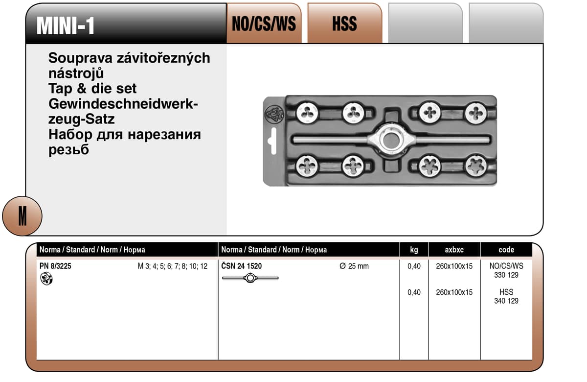 Набор резьбонарезной в пластиковой коробке MINI-1 BUCOVICE TOOLS метрическая резьба, инструментальная сталь NO/CS 330129